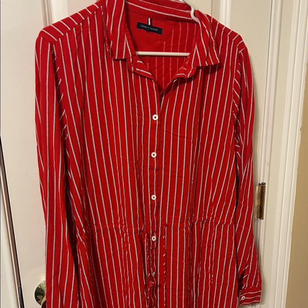 Tommy Hilfiger Red Striped Button-Up Dress